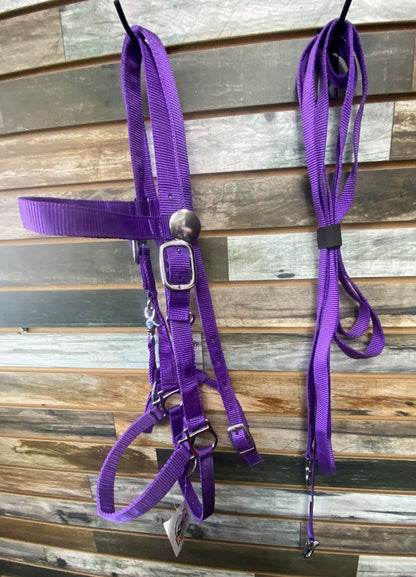 USED Rugged Ride NWT Halter/Bridle , Nylon Purple ,Horse, w/Split Reins Horse Purple