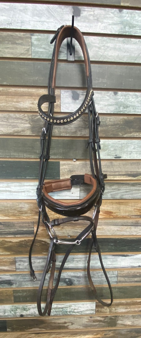 USED  Padded Oversized English Bridle w/Crystal Stones Oversize Dark Oil