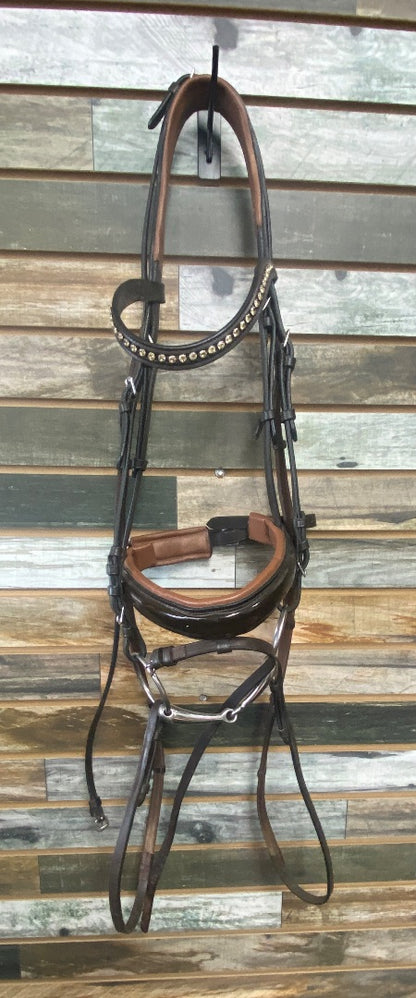 USED  Padded Oversized English Bridle w/Crystal Stones Oversize Dark Oil