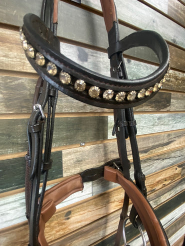 USED  Padded Oversized English Bridle w/Crystal Stones Oversize Dark Oil