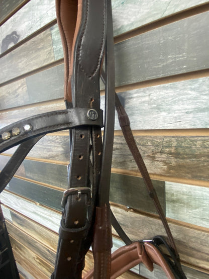 USED  Padded Oversized English Bridle w/Crystal Stones Oversize Dark Oil