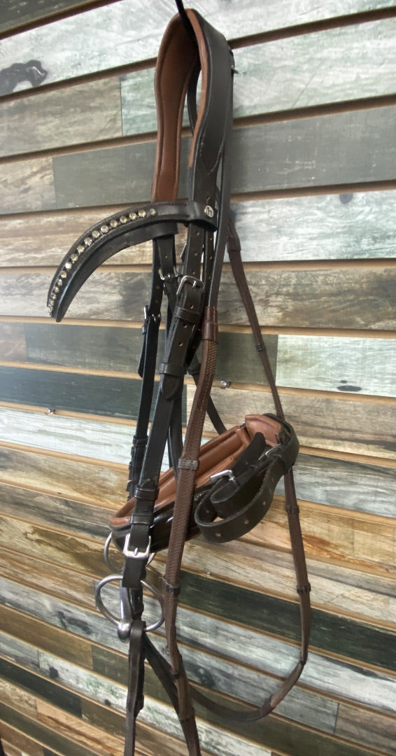 USED  Padded Oversized English Bridle w/Crystal Stones Oversize Dark Oil
