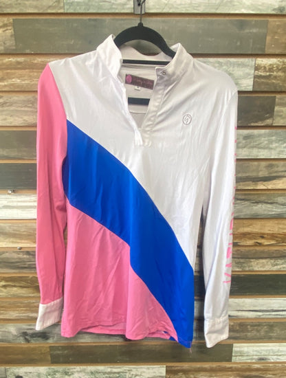 USED Kathryn Lily Pro Air Competition Shirt Medium White/Blue/Pink