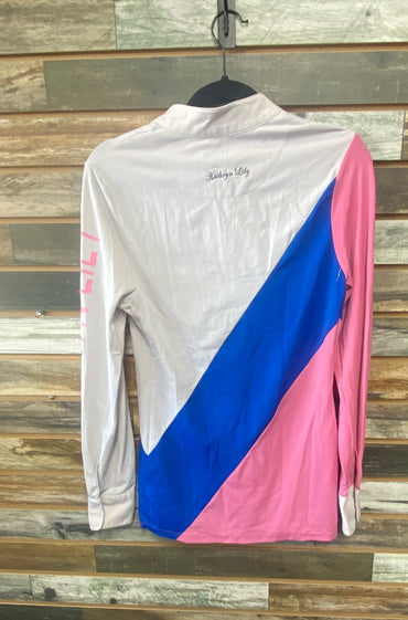 USED Kathryn Lily Pro Air Competition Shirt Medium White/Blue/Pink