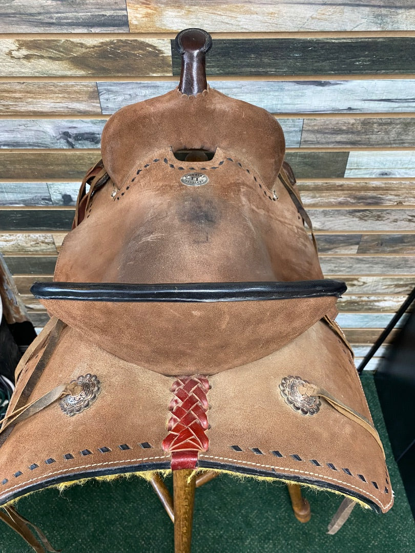 USED Double T Barrel Saddle 17” Brown Suede