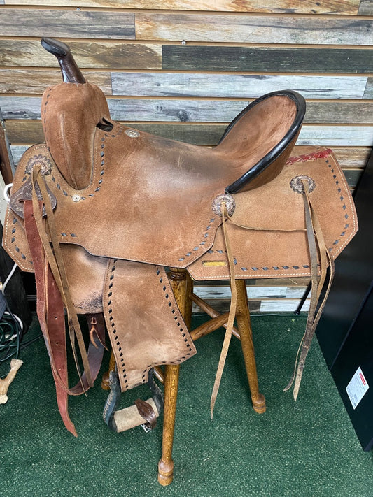 USED Double T Barrel Saddle 17” Brown Suede