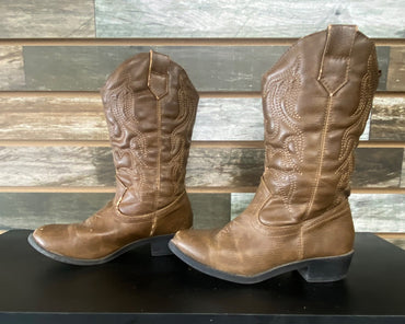 USED Faded Glory Youth Western Boots Round Toe 12 Brown