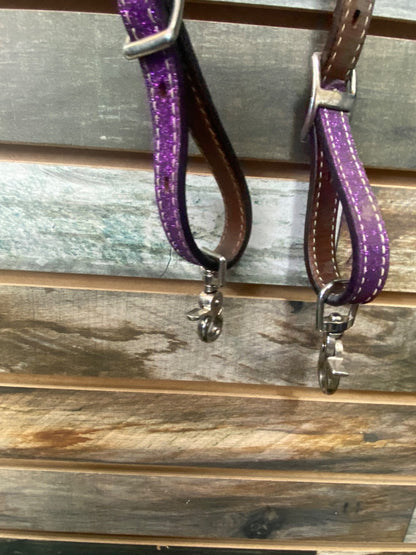USED  Barrel Reins, Brown w/Purple Sparkle  Brown w/Purple Sparkle