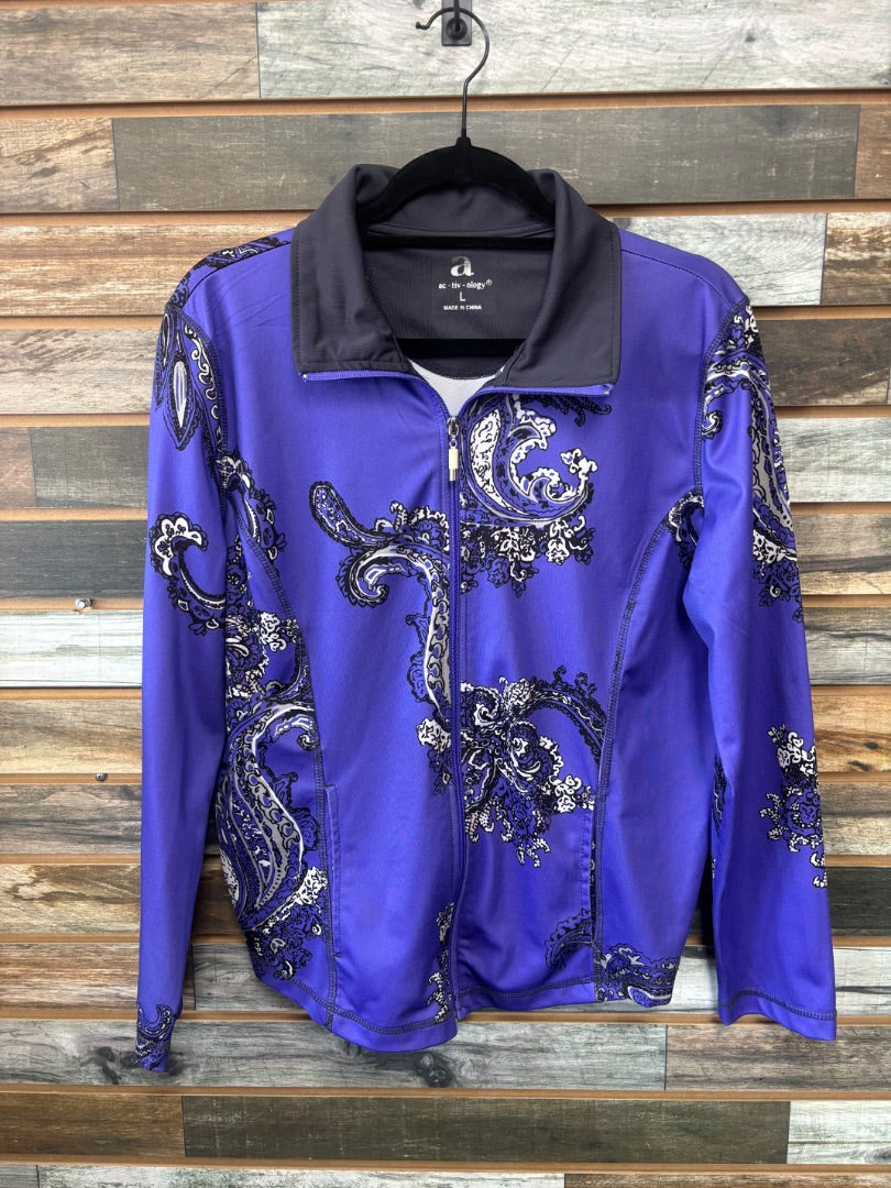 USED Activology Ladies Western Show Shirt Large Purple/Black Floral