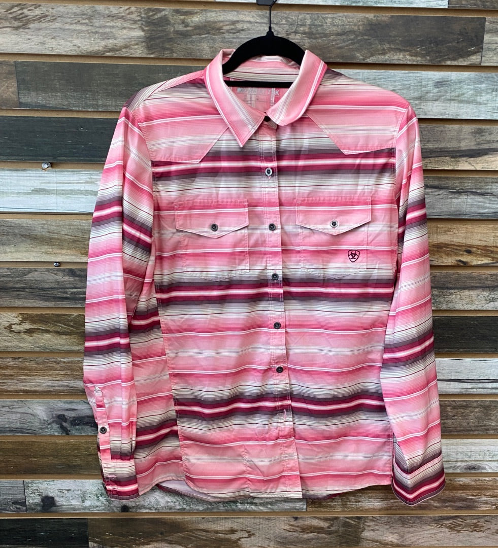 USED Ariat Tek Ladies Long Sleeve Pink Multi Stripe