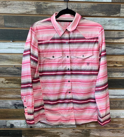 USED Ariat Tek Ladies Long Sleeve Pink Multi Stripe