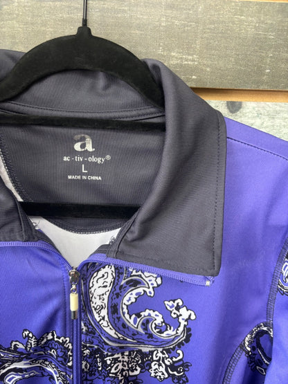 USED Activology Ladies Western Show Shirt Large Purple/Black Floral