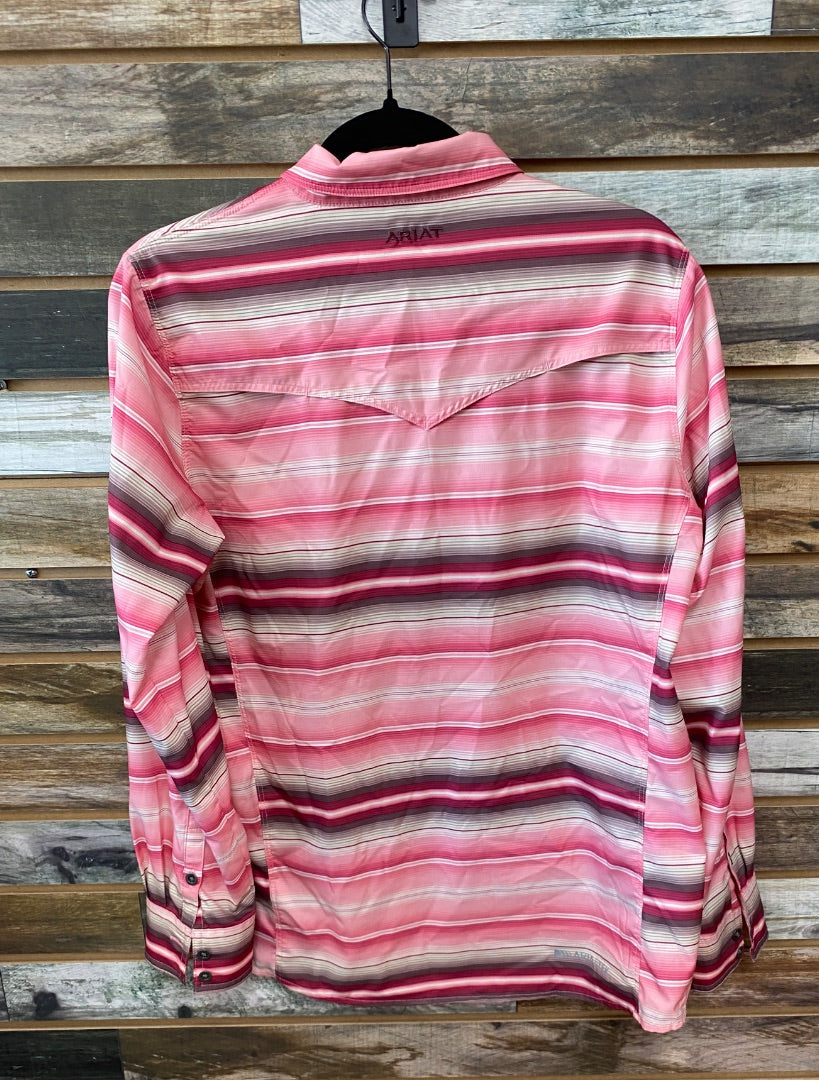 USED Ariat Tek Ladies Long Sleeve Pink Multi Stripe