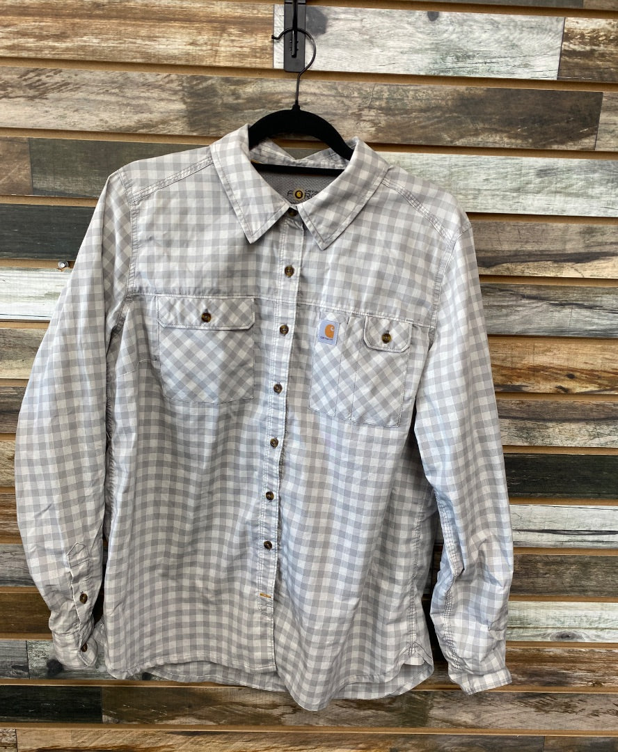 USED Carhartt Grey Plaid Long Sleeve, Relaxed Fit L (12/14) Grey