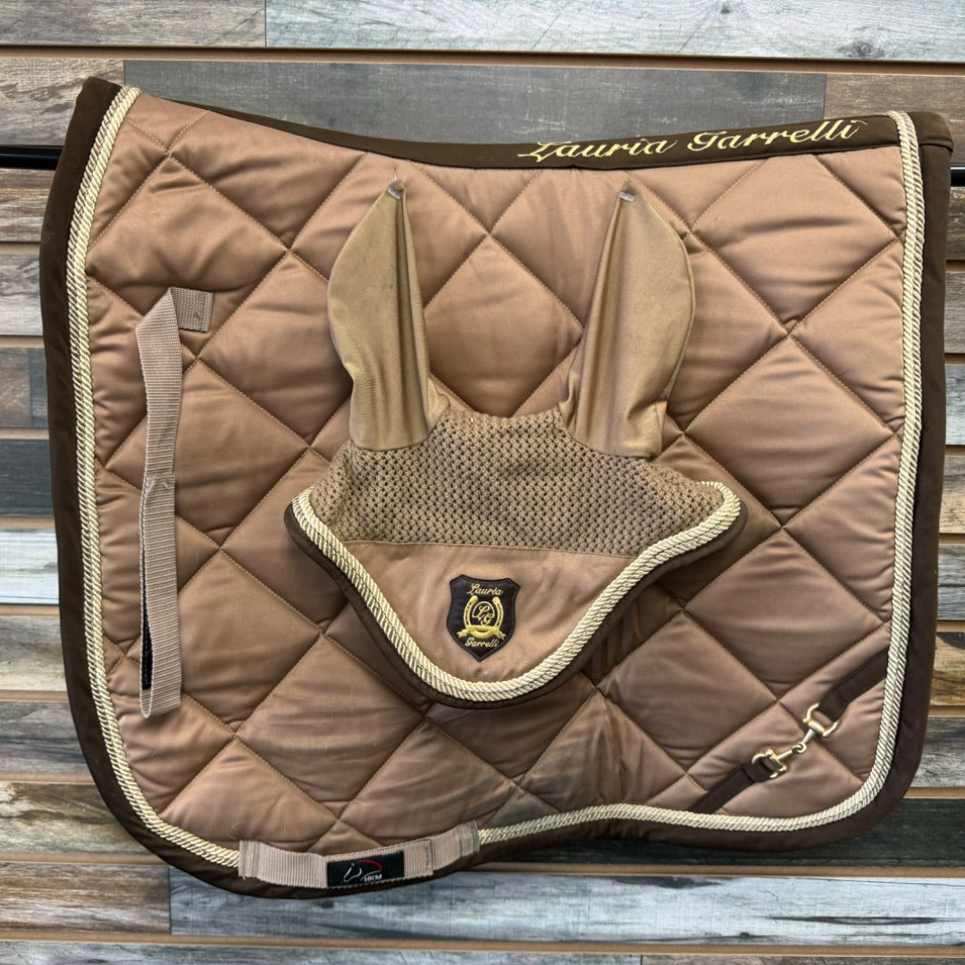 USED HKM English Saddle Pad and Bonnet Full Taupe