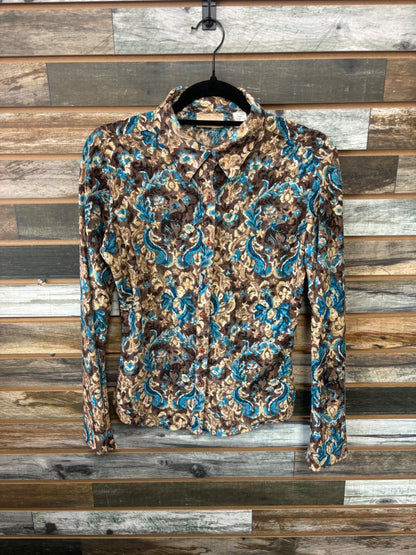 USED Wrangler Ladies Western Shirt Medium Blue/Brown/Tan