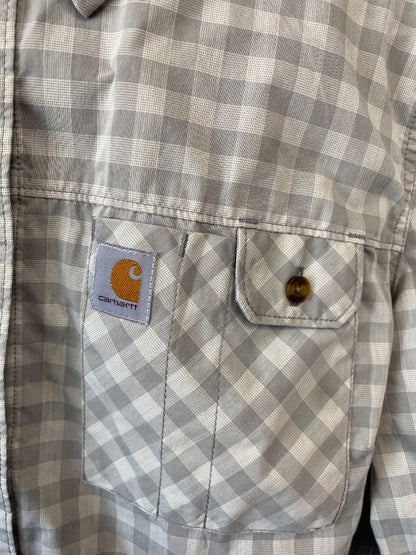 USED Carhartt Grey Plaid Long Sleeve, Relaxed Fit L (12/14) Grey