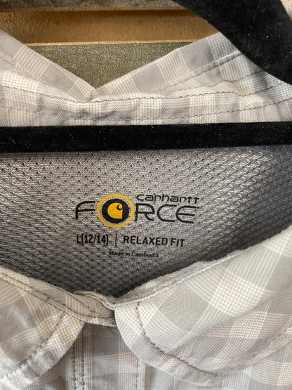 USED Carhartt Grey Plaid Long Sleeve, Relaxed Fit L (12/14) Grey