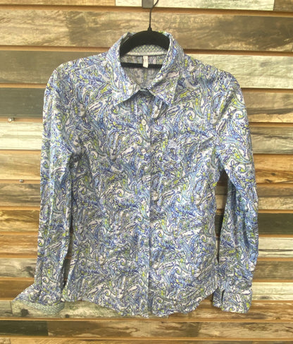 USED Cinch Ladies Western Long Sleeve Top , Blue Paisley Medium Blue Paisley