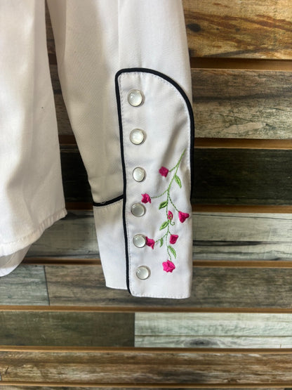 USED Schultz Ladies Western Show Shirt Medium White With Flowers