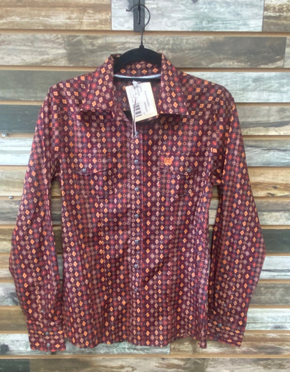 USED  NWT, Cinch Burgandy, Peach, Grey Long Sleeve Top Medium Burgandy, Peach, Grey
