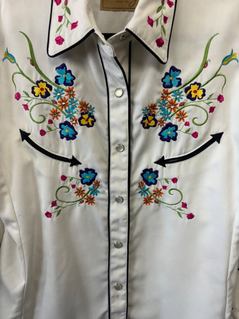 USED Schultz Ladies Western Show Shirt Medium White With Flowers
