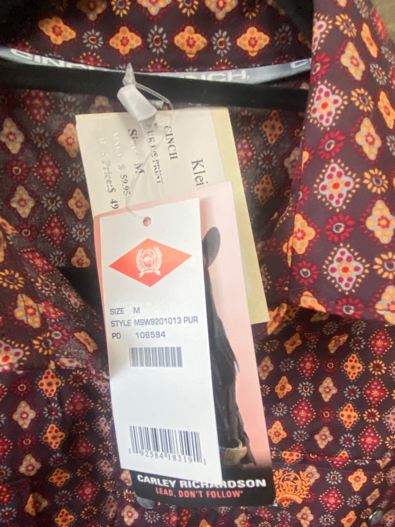 USED  NWT, Cinch Burgandy, Peach, Grey Long Sleeve Top Medium Burgandy, Peach, Grey