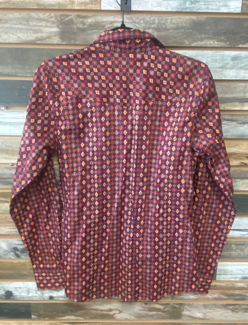 USED  NWT, Cinch Burgandy, Peach, Grey Long Sleeve Top Medium Burgandy, Peach, Grey