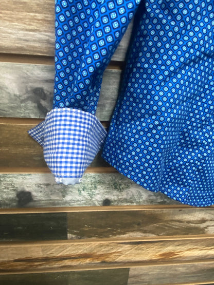 USED Cinch Blue Patterned Long Sleeve Top Large Multi Blue