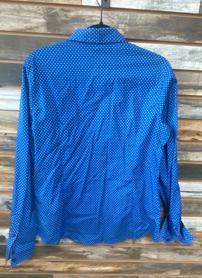 USED Cinch Blue Patterned Long Sleeve Top Large Multi Blue