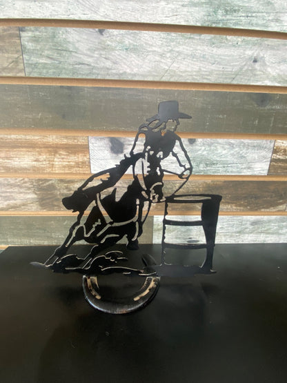 USED  Black Metal Barrel Racer on Horseshoe  Black