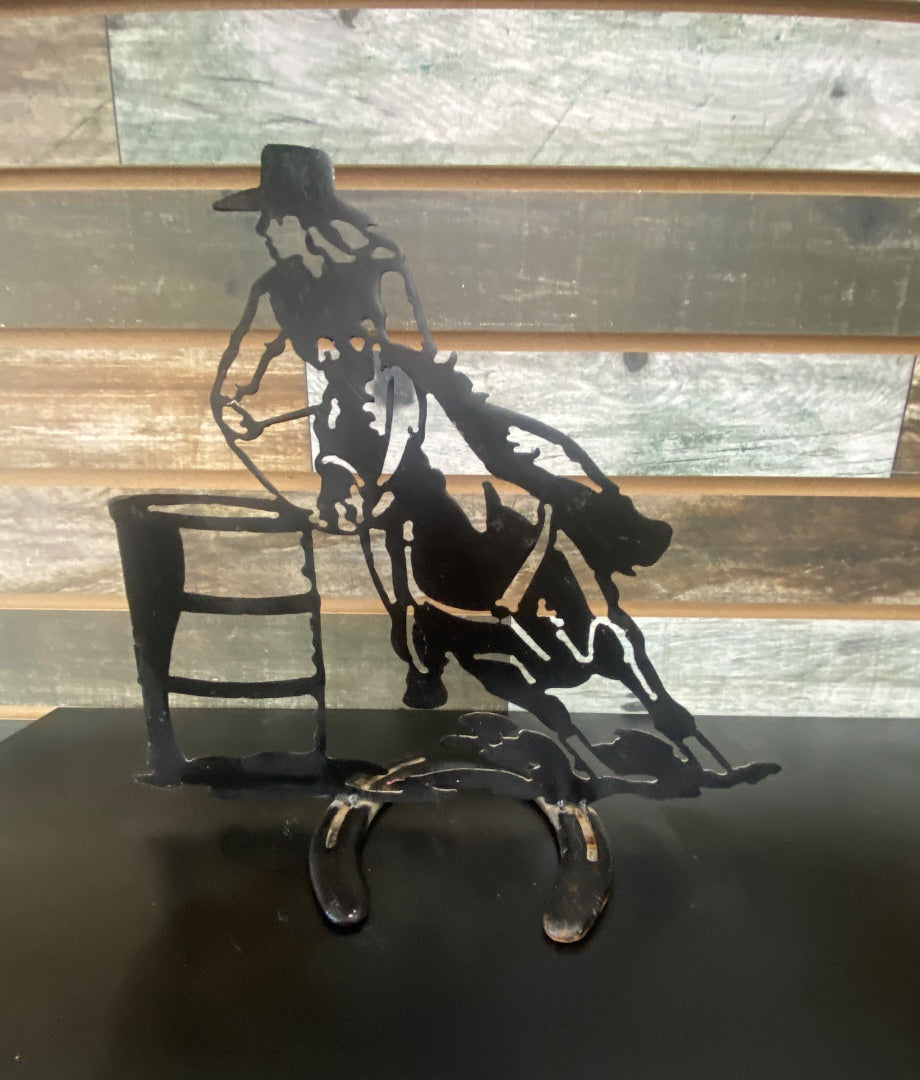 USED  Black Metal Barrel Racer on Horseshoe  Black