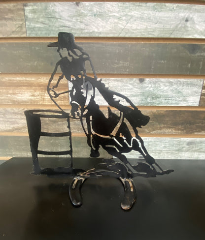 USED  Black Metal Barrel Racer on Horseshoe  Black