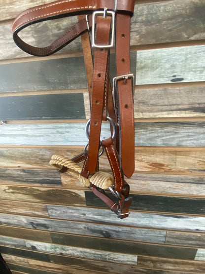 USED  Bitless Bridle with Rawhide Noseband Horse Medium Oil