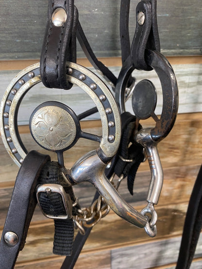 USED Circle Y Matching Leather Headstall w/Bit and Breast Collar Horse Black