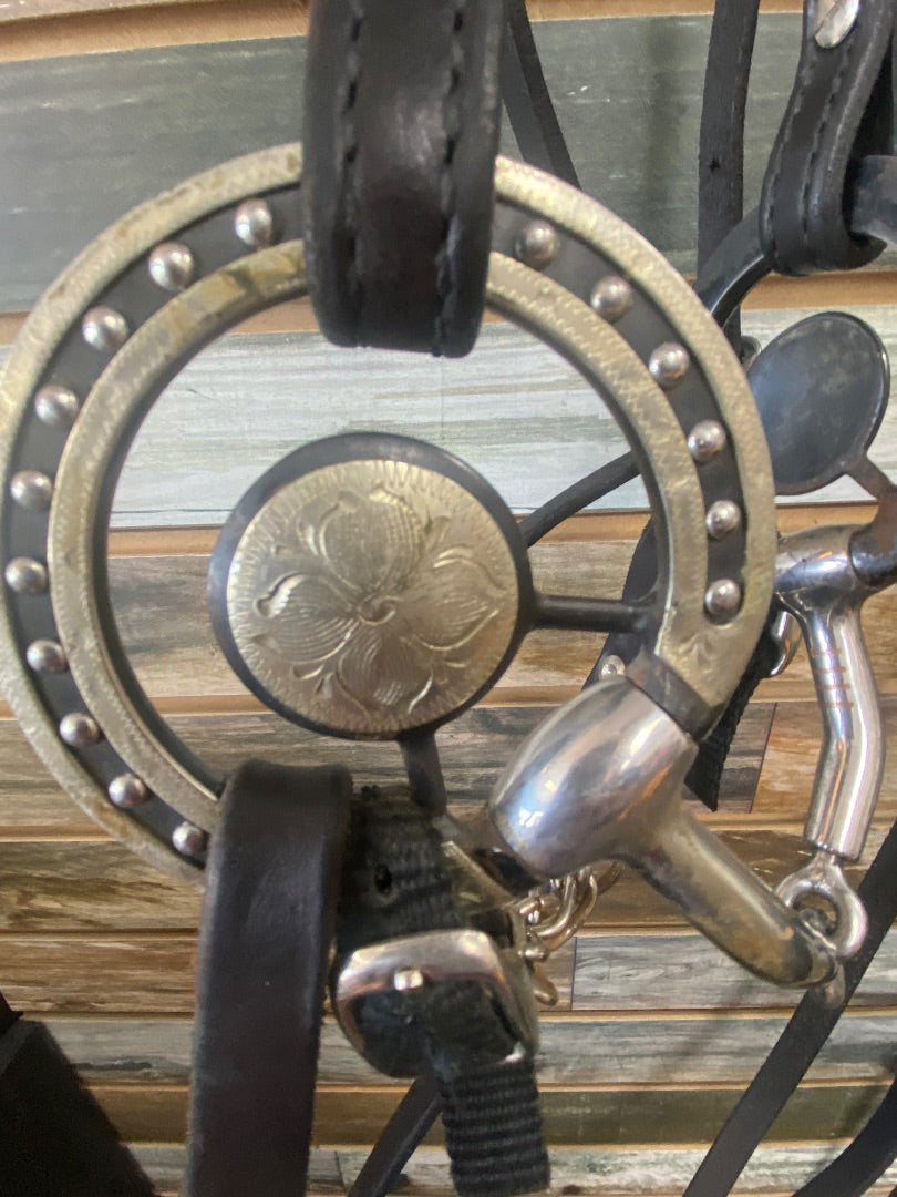 USED Circle Y Matching Leather Headstall w/Bit and Breast Collar Horse Black