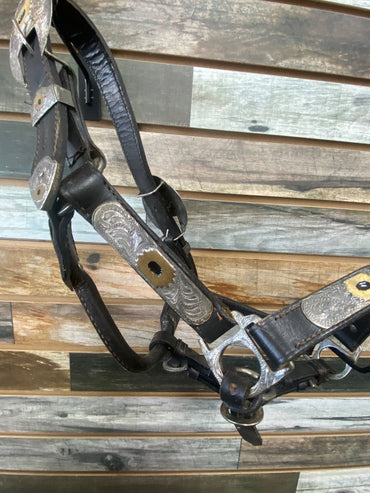 USED Showman  Leather Show Halter, Black w/Silver