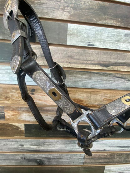 USED Showman  Leather Show Halter, Black w/Silver