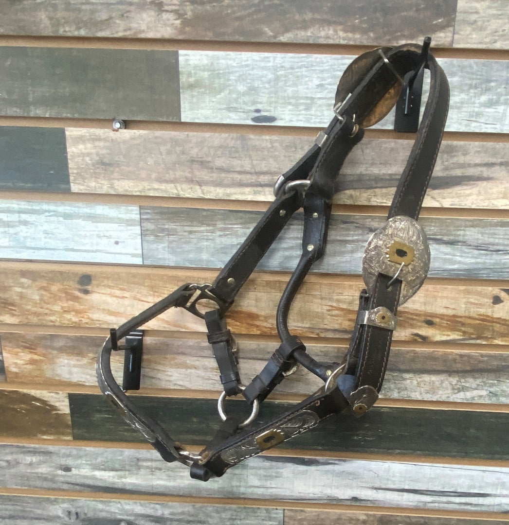 USED Showman  Leather Show Halter, Black w/Silver