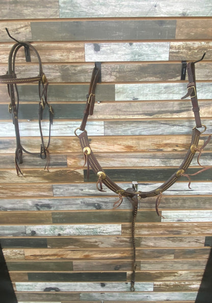 USED  Circle Y Matching Headstall/Breast Collar Dk Leather w/Brass