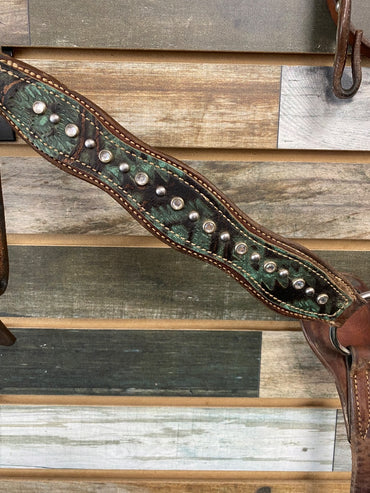 USED Akers Ranch Custom Tack Western Pony Tack Set Pony Medium Oil | Green Aztec