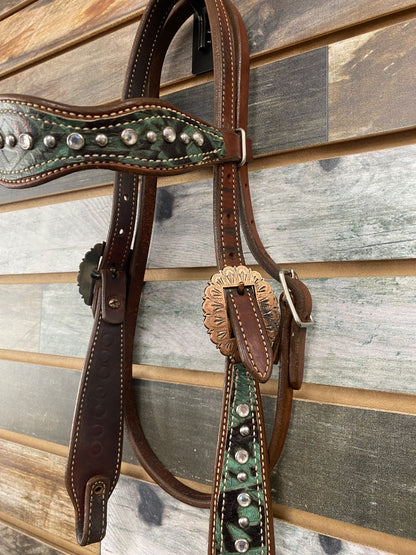 USED Akers Ranch Custom Tack Western Pony Tack Set Pony Medium Oil | Green Aztec