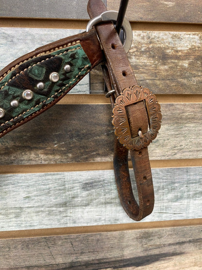 USED Akers Ranch Custom Tack Western Pony Tack Set Pony Medium Oil | Green Aztec