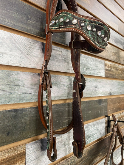 USED Akers Ranch Custom Tack Western Pony Tack Set Pony Medium Oil | Green Aztec
