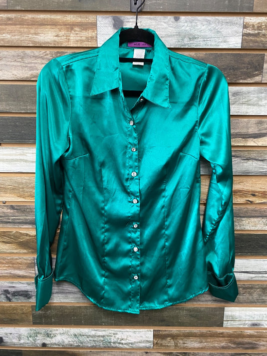 USED MOJO Satin Western Show Top Medium Teal