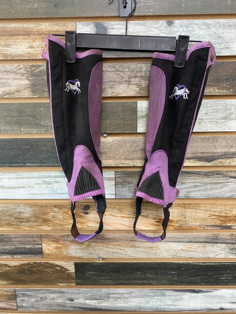 USED 8-10 Ovation Suede Half Chaps with Horse Embroidery