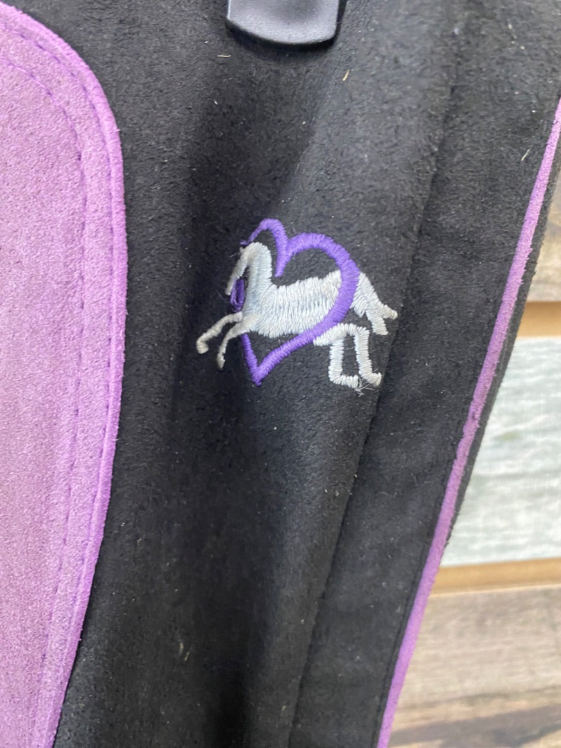 USED 8-10 Ovation Suede Half Chaps with Horse Embroidery