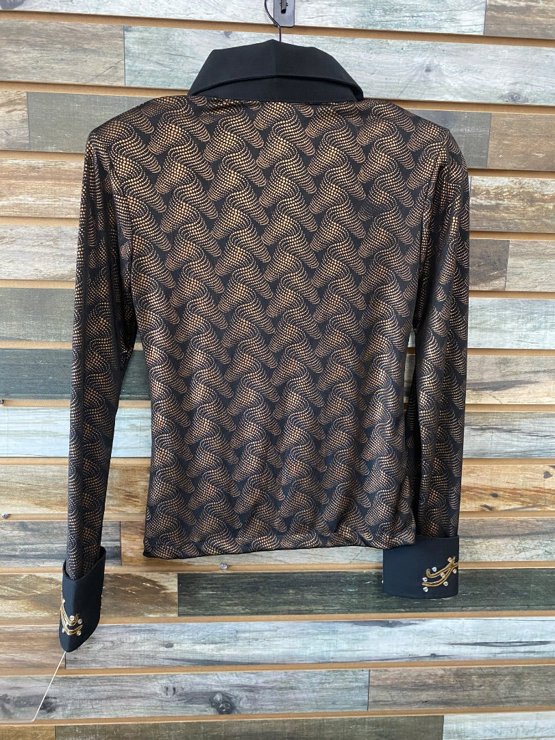 USED JC Apparel Western Show Shirt Extra Small Black/Gold Swirls