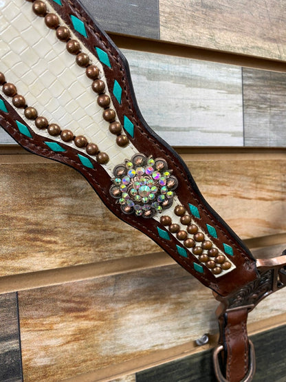 USED  Dark Oil, White Aligator w/ turqouise accents and bling Horse