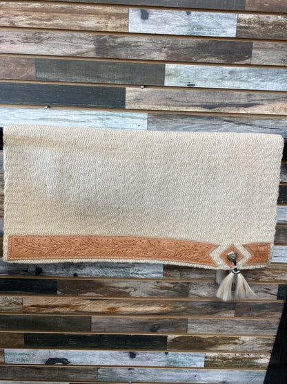 USED  Western Show Blanket with Leather Tooling  Tan